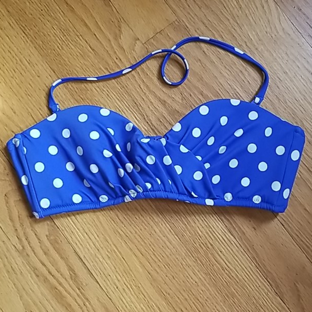 J. Crew Blue Polka Dot Bandeau Halter Bikini Top